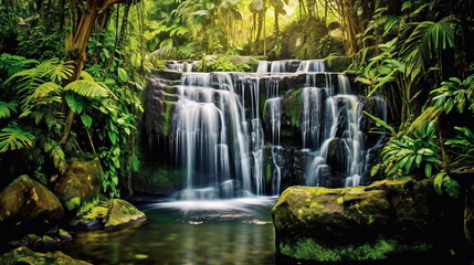 Waterfall hidden in the tropical jungle