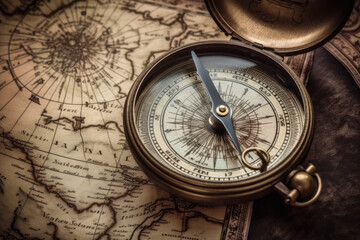 Fototapeta na wymiar Compass on old map vintage style