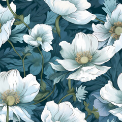 seamless pattern with white flowers