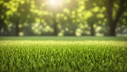 Obraz na płótnie Canvas Green lawn with fresh grass outdoors. Nature spring grass background texture. Generative AI