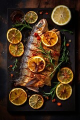 Obraz na płótnie Canvas grilled fish with vegetables