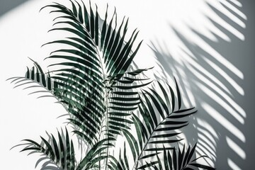 Fototapeta na wymiar palm tree casting a shadow on a textured wall. Generative AI