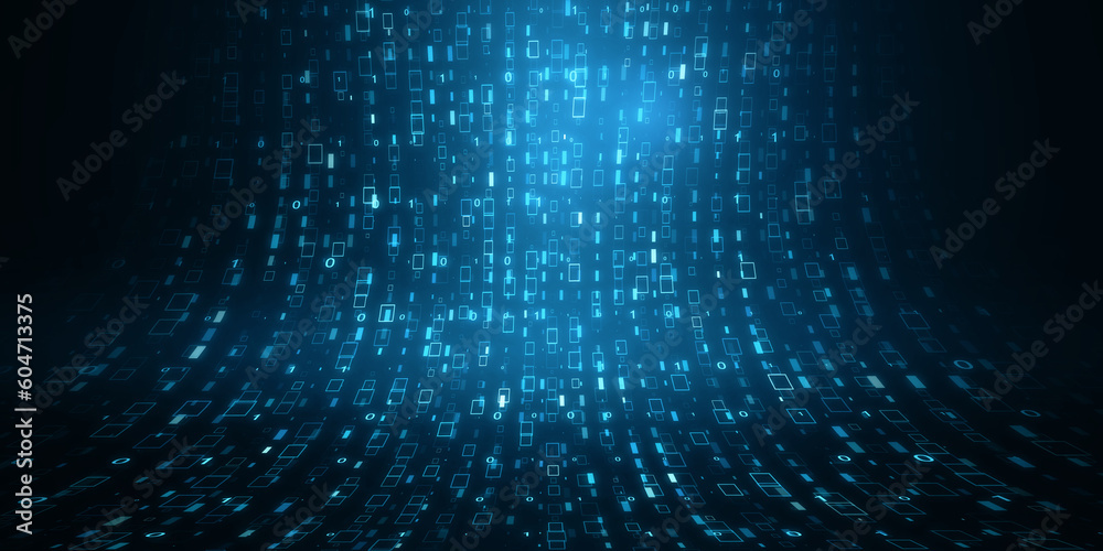 Leinwandbilder Digital blue binary coding background. Landing page concept. 3D Rendering.