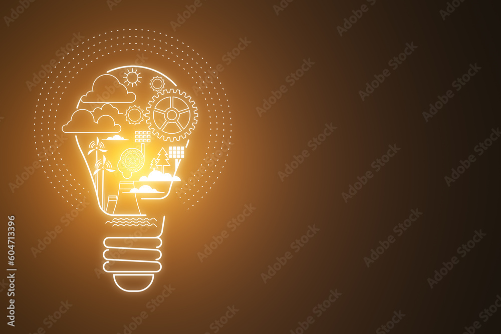 Poster abstract digital lamp hologram on dark background with mock up place. start up, entrepreneurship and