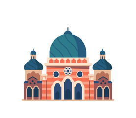 Mosque Religious Architecture. Place Of Worship For Muslims. Building with Minarets and Domes, Spiritual Communal Center