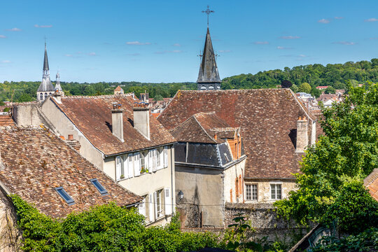 Provins, France - May 31, 2020: Typical buildings and houses in Provins town, medieval village near Paris