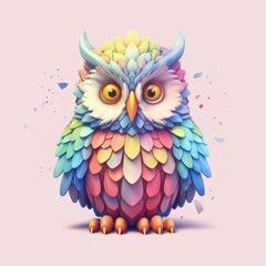 Whimsical Owl Character in Pastel Tetradic Colors, Generative AI