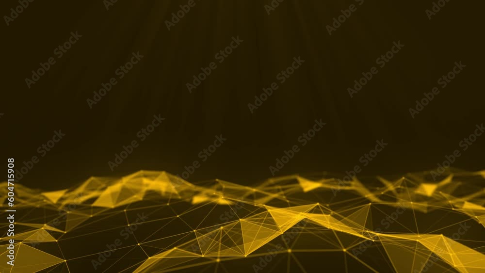 Poster abstract golden yellow color glowing plexus background, future technology data graph concept