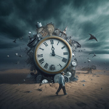 until the end of time , exploding clock concept,  Created using generative AI tools.