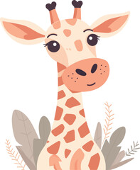 Fototapeta na wymiar Cute giraffe vector illustration isolated on white background, plants and giraffe on seperate layers