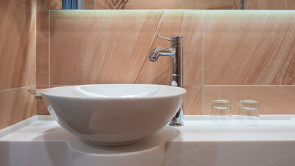 Hygiene concept. Water flowing from faucet.