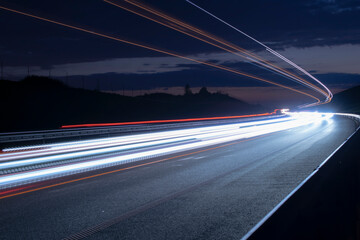 Fototapeta na wymiar lights of cars with night. black and white. long exposure