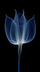X - ray photo of transparent lotus bud, white and royal blue. AI generative