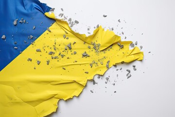 Fabric curved flag of Ukraine, UA. Blue-yellow colors. Close-up of the flag, background. generative ai