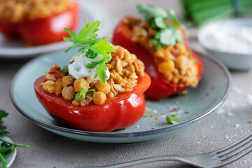 Paprika filled with vegetables and meat