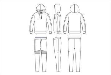Tracksuit top and bottom flat sketch template	
