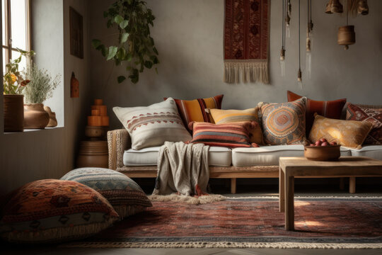 Interior with throw pillows Generative AI