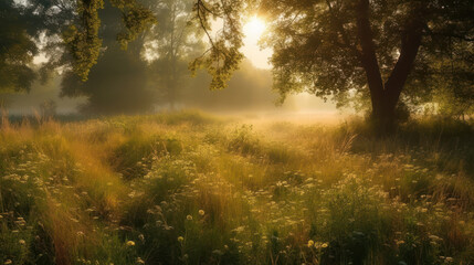 Fototapeta premium Golden hour in the countyside Generative AI