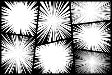 Obraz premium Comic book radial rays, lines. Comics background with motion, speed lines. Pop art style elements. Vector illustration