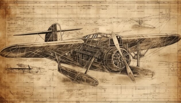 A blueprint of an old vintage plane , ai, ai generative, illustration