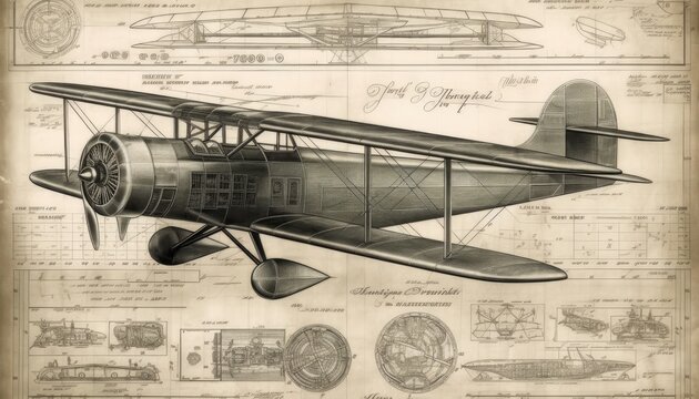 A blueprint of an old vintage plane , ai, ai generative, illustration