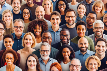 Multi ethnic people of different ages looking at camera. Crowd of diverse people. Generative AI