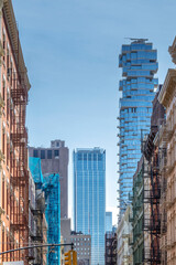 Fototapeta na wymiar New York, USA - April 23, 2022: Photo of 56 Leonard Street or Jenga Building, a luxurious residential tower in Lower Manhattan.