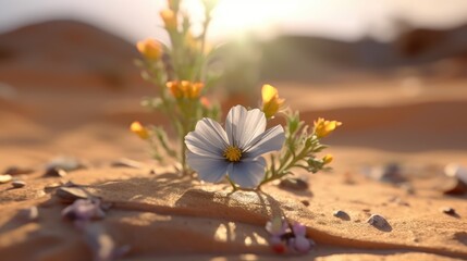 Fototapeta na wymiar Vibrant Blossoms Amidst the Desert Terrain