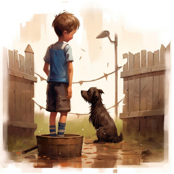Cartoon Illustration of a Boy covered in mud
