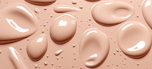 Cream gel drops cosmetic sample texture with bubbles on a pastel beige background. cosmetic smears of creamy texture 
 - obrazy, fototapety, plakaty