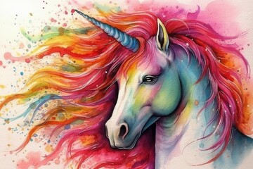 Fairytale unicorn. Mythical animal with one horn. AI generated, human enhanced