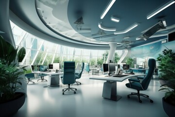 Modern trendy white cool office. AI generated, human enhanced