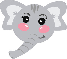 Obraz na płótnie Canvas a little cute cartoon kawaii elephant face with pink cheeks and eyelashes