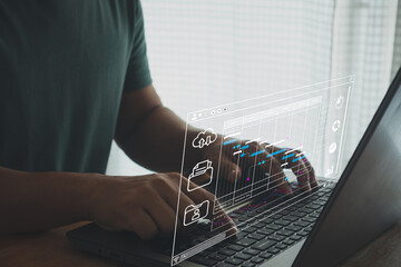 Project management schedule plan diagram business process optimization concept. Businessman check online schedule on visual screen, meeting table schedule, business table, working table.