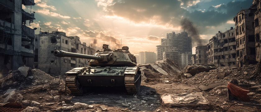 Dramatic view of a military tank.