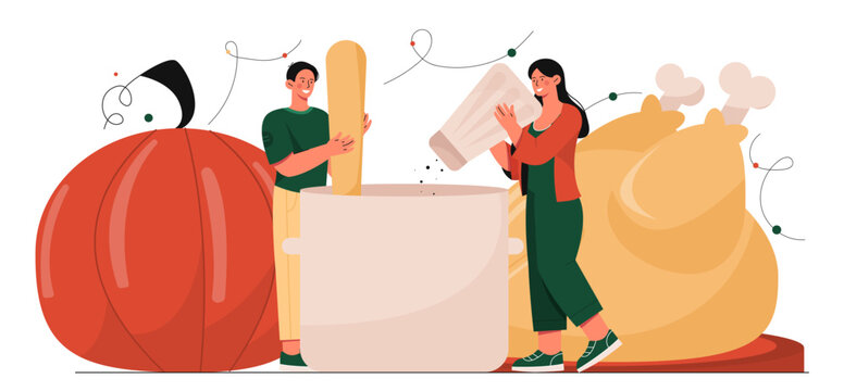 People cooking dinner vector concept