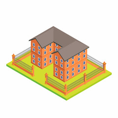 Isometric castle with fence vector illustration. 