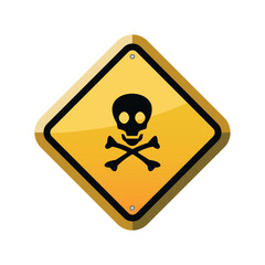 vector sign with a skull in yellow color isolated on white background