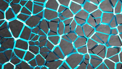 A broken black surface with blue energy glowing underneath. Abstract 3D rendered background.