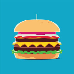 Burger Vector isolated on blue background. hamburger vector Illustration