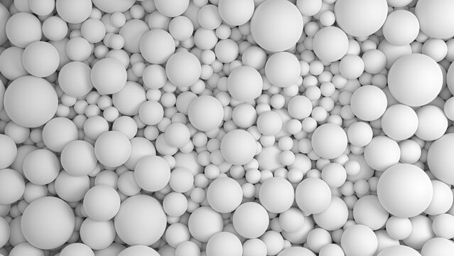 Abstract background with pile of many white balls. 3D rendered image.