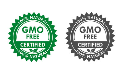 GMO free logo. Vector green non GMO logo sign for healthy food package design.