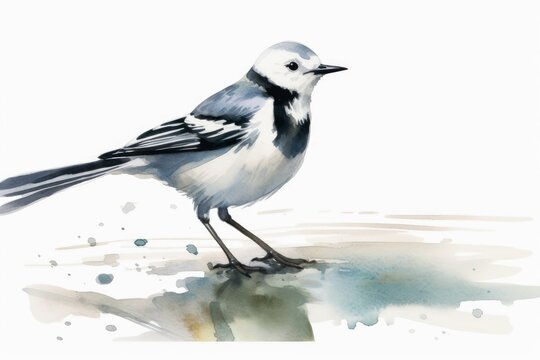 Watercolor wagtail on a white background created with generative AI technology.