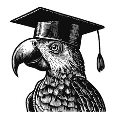 parrot wearing a graduation hat, parrot student vector sketch © Satoru Sketches