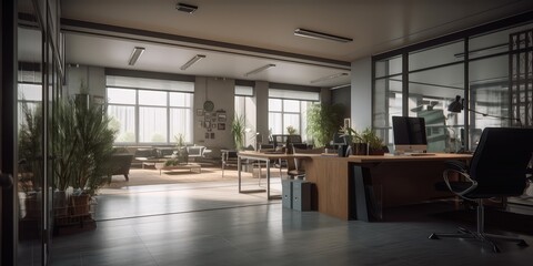 Fototapeta na wymiar Corporate office interior modern and clean design. Generative AI AIG18.
