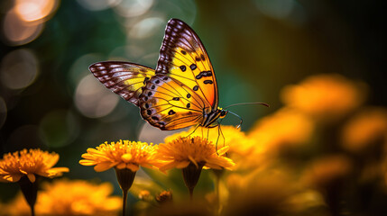 Obraz premium Close up macro illustration of butterfly with flower