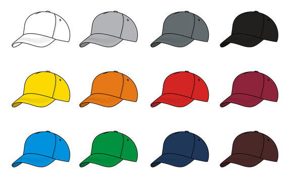 cartoon multicolored baseball cap template logo design blank style set png transparent isolate front stock image