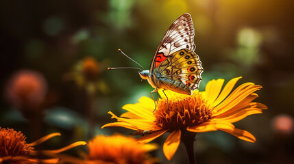 Fototapeta premium Close up macro illustration of butterfly with flower