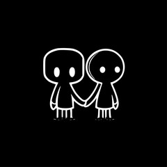 Friends - Black and White Isolated Icon - Vector illustration