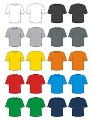 cartoon multicolored t-shirt template front back logo design empty style set png transparent isolate